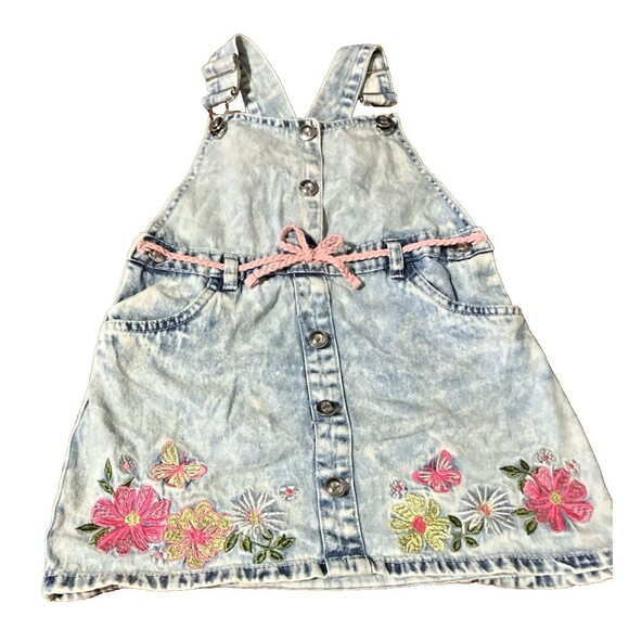 Girls Denim Overall Floral Jumper/Dress Size 4T  Cottagecore, Whimsical - Picture 3 of 16